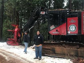 2 men in front of a forestry machine